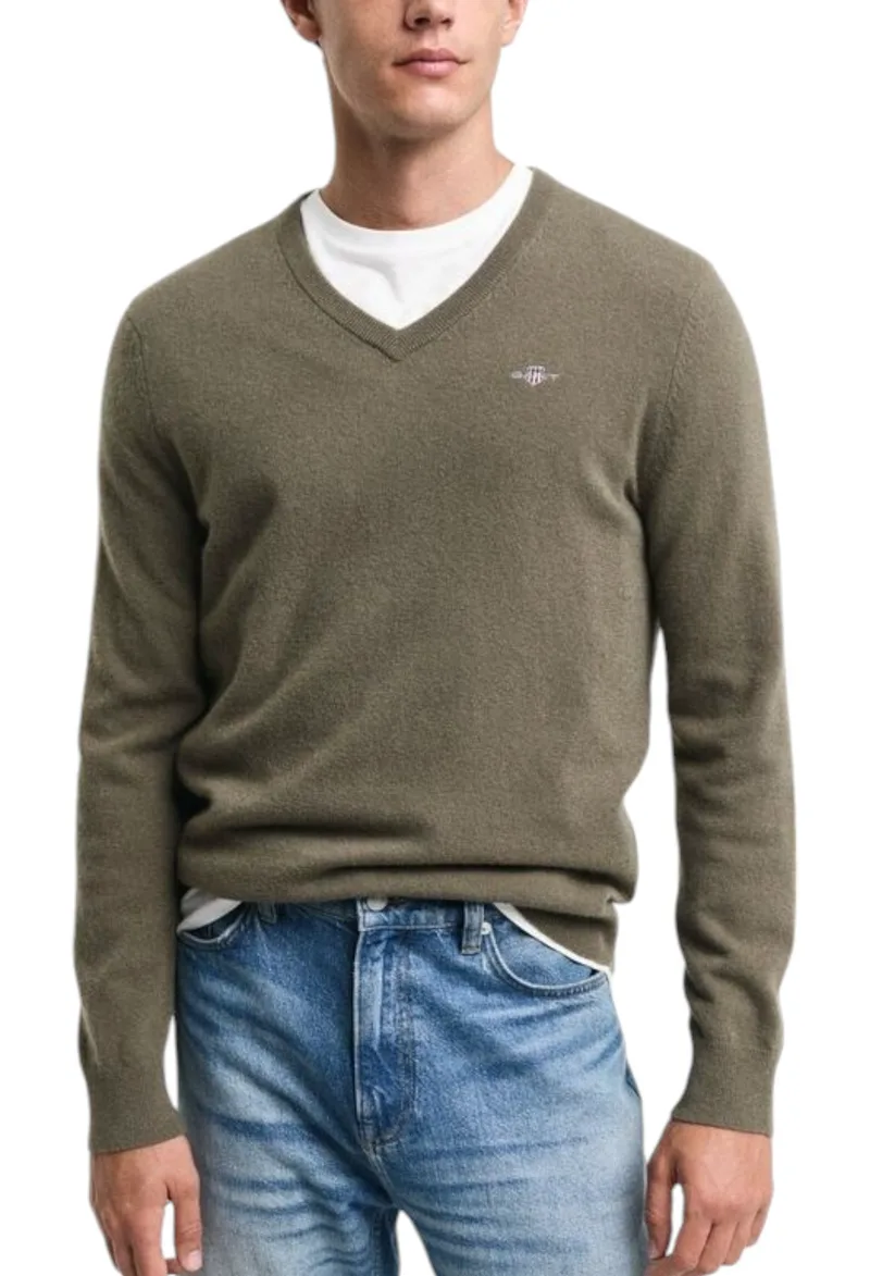 Πουλόβερ Gant Extrafine Lambswool V-Neck 8050274-301-JUNIPER GREEN Ανδρικό