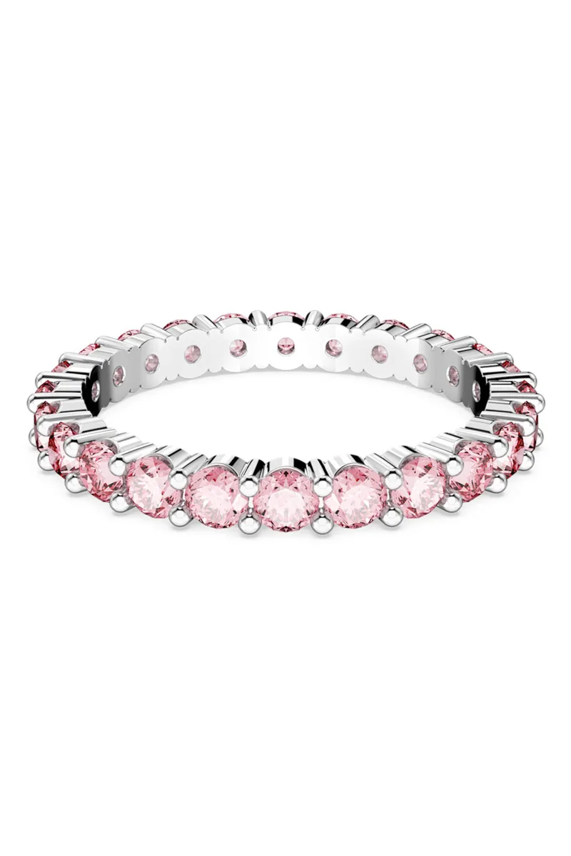 Swarovski γυναικείο δαχτυλίδι στρογγυλή κοπή, ροζ, επιμετάλλωση ροδίου "Matrix" (55) - 5658856