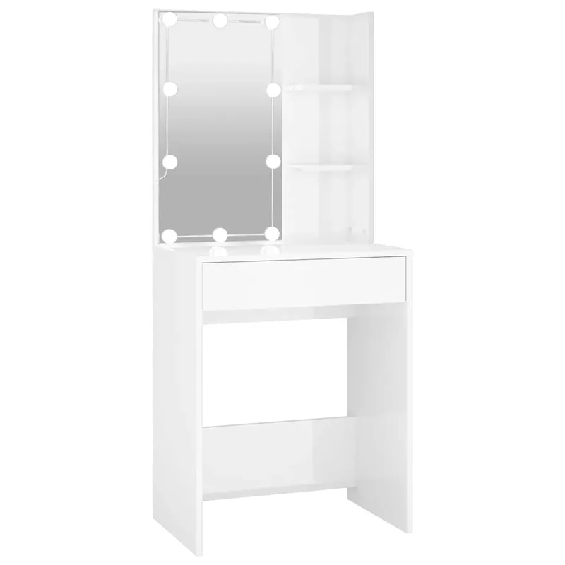 vidaXL Μπουντουάρ με LED Γυαλιστερό Λευκό 60x40x140 εκ.
