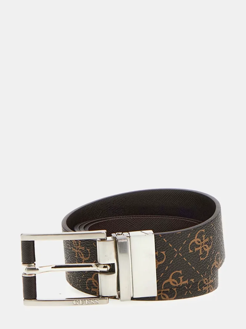 Guess Ανδρική Δερμάτινη Ζώνη Διπλής Όψης Leather Belt BMNULOP5135-BBO Καφέ