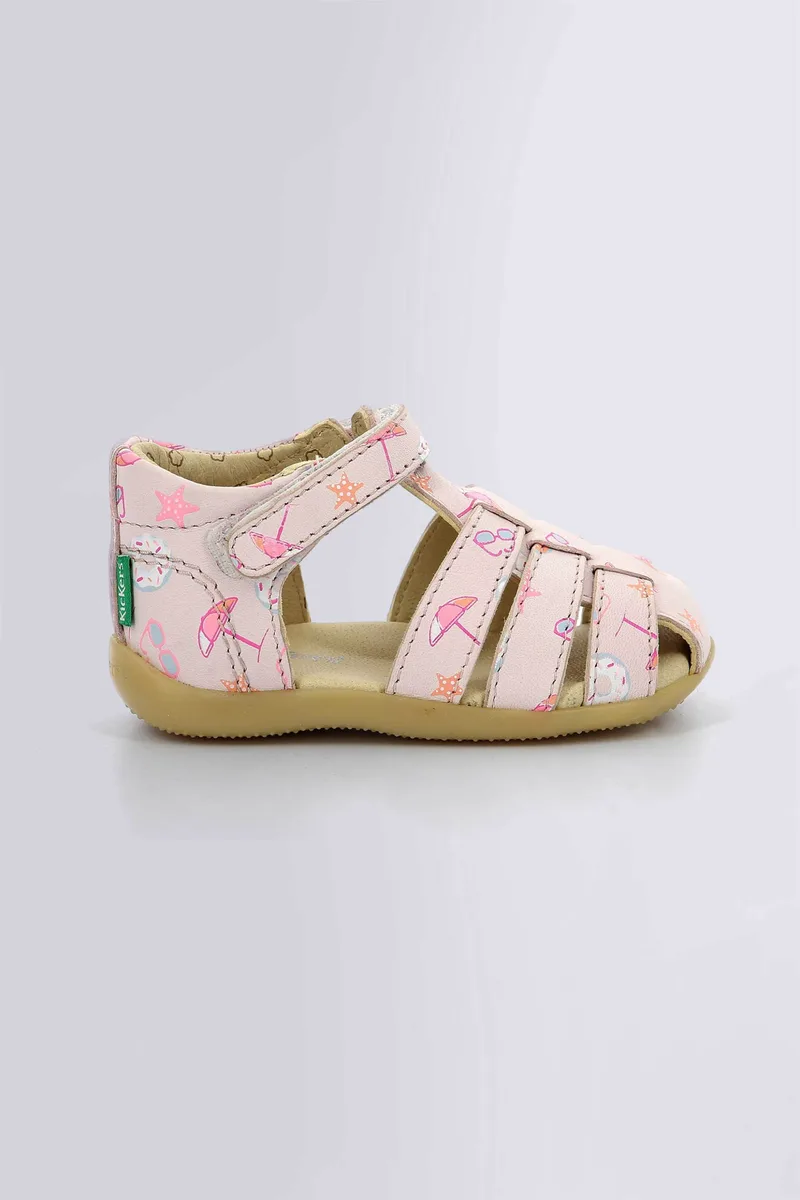 Kickers βρεφικά δερμάτινα πέδιλα με all-over print "Bigflo-2" (24-25) - 895395-10-1 Ροζ Ανοιχτό