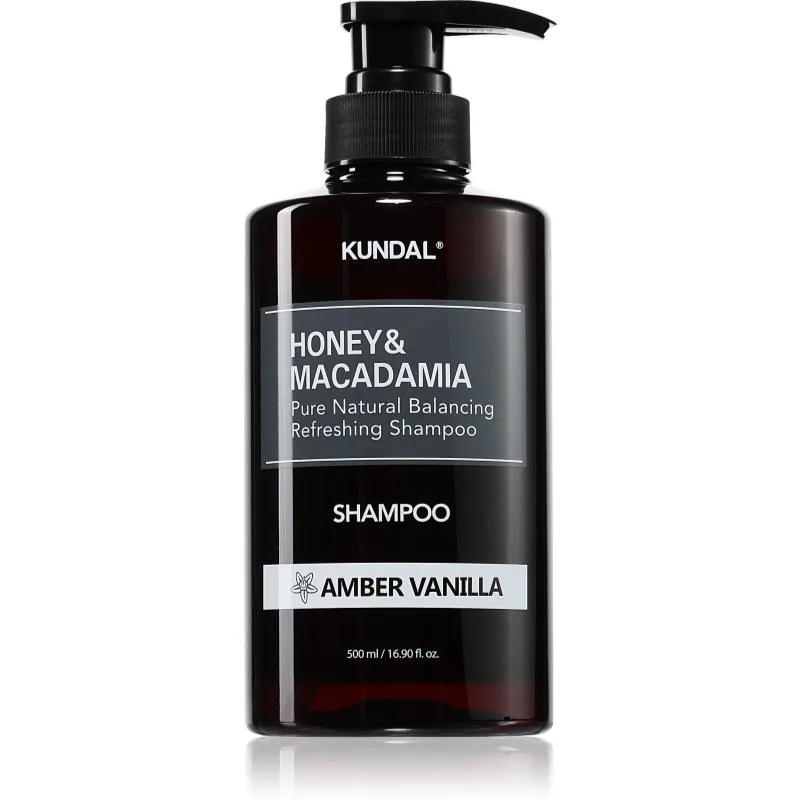 KUNDAL Honey & Macadamia Amber Vanilla φυσικό σαμπουάν για ξηρά και κατεστραμμένα μαλλιά 500 ml