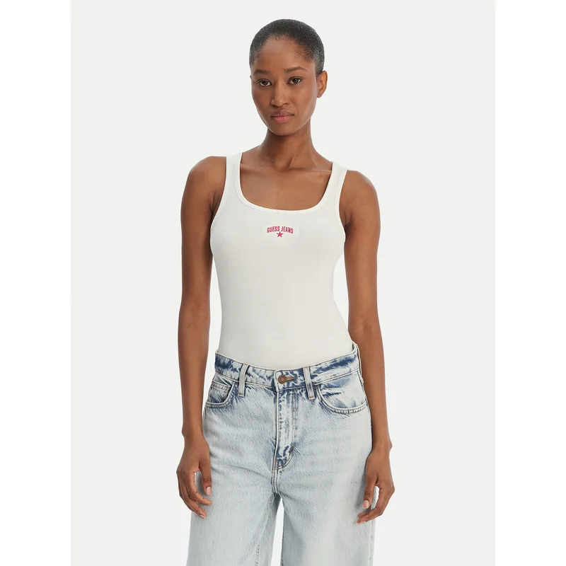 Guess Jeans Τοπ W6GPZ2 KA0H1 Λευκό Slim Fit