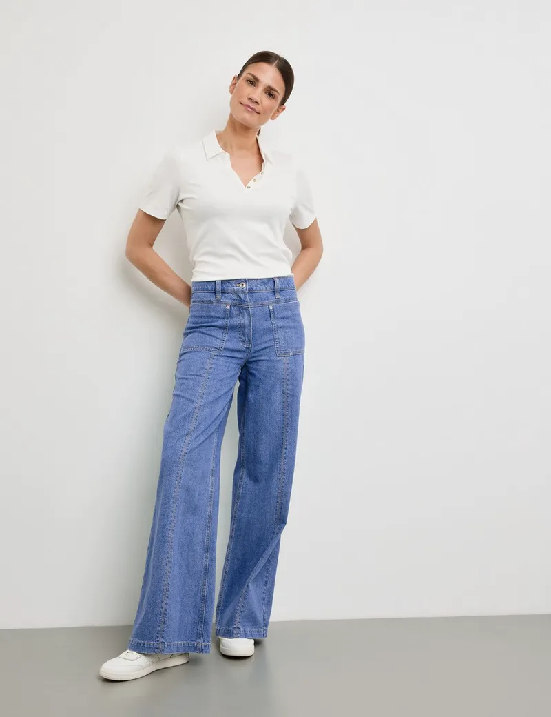 GERRY WEBER wide leg ψηλόμεσο cotton - linen παντελόνι