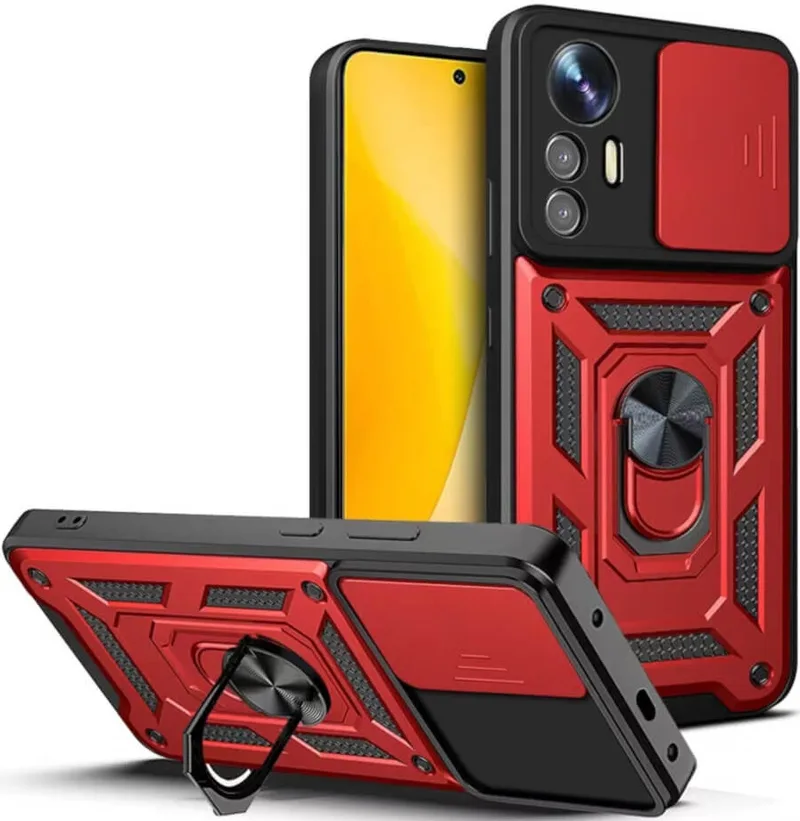Bodycell Armor Slide - Ανθεκτική Θήκη Xiaomi 12 Lite με Κάλυμμα για την Κάμερα & Μεταλλικό Ring Holder - Red (5206015070495)