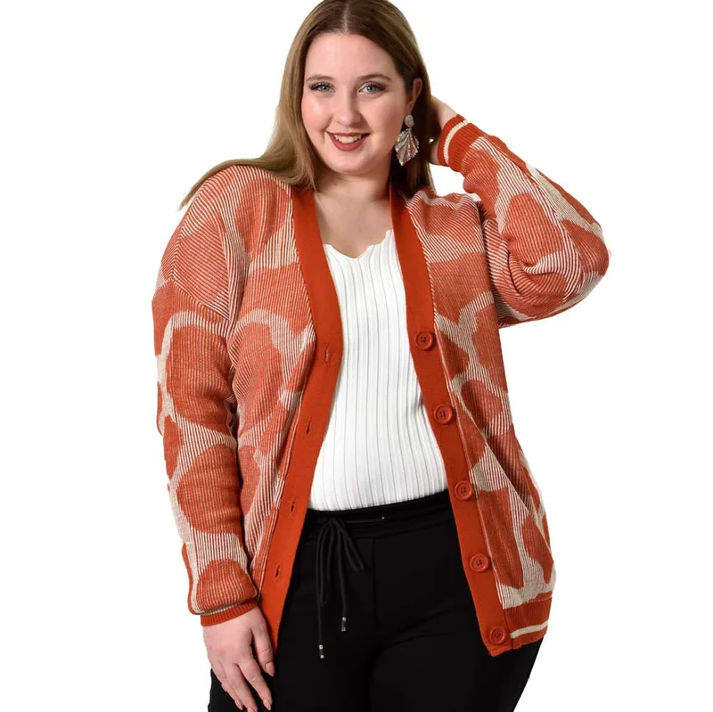 Γυναικεία ζακέτα oversized με σχέδιο Κανελί 22975