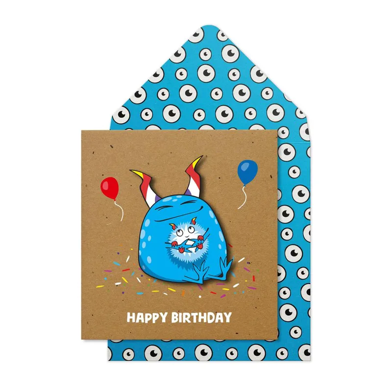 Ευχετήρια Κάρτα Γενεθλίων"Happy Birthday Mπλε Τερατάκι '' LM013