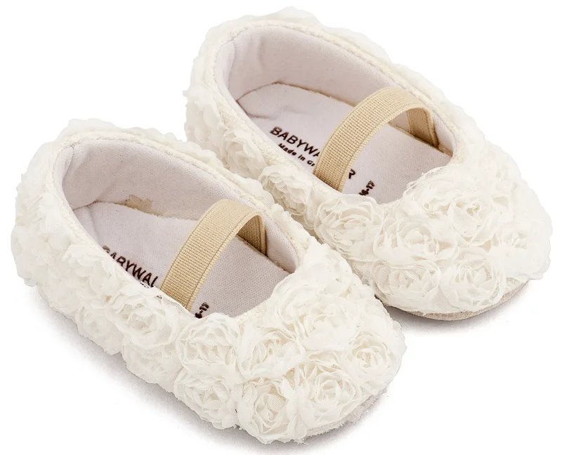 Babywalker Βαπτιστικά Μπαλαρίνες Διακοσμημένες με Chiffon Λουλούδια MI1660 Λευκό