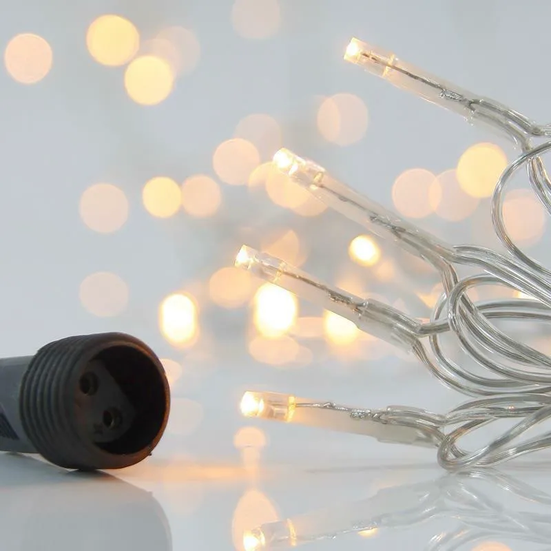 100 Λαμπάκια LED Λευκό Θερμό Χρώμα με Διάφανο Καλώδιο