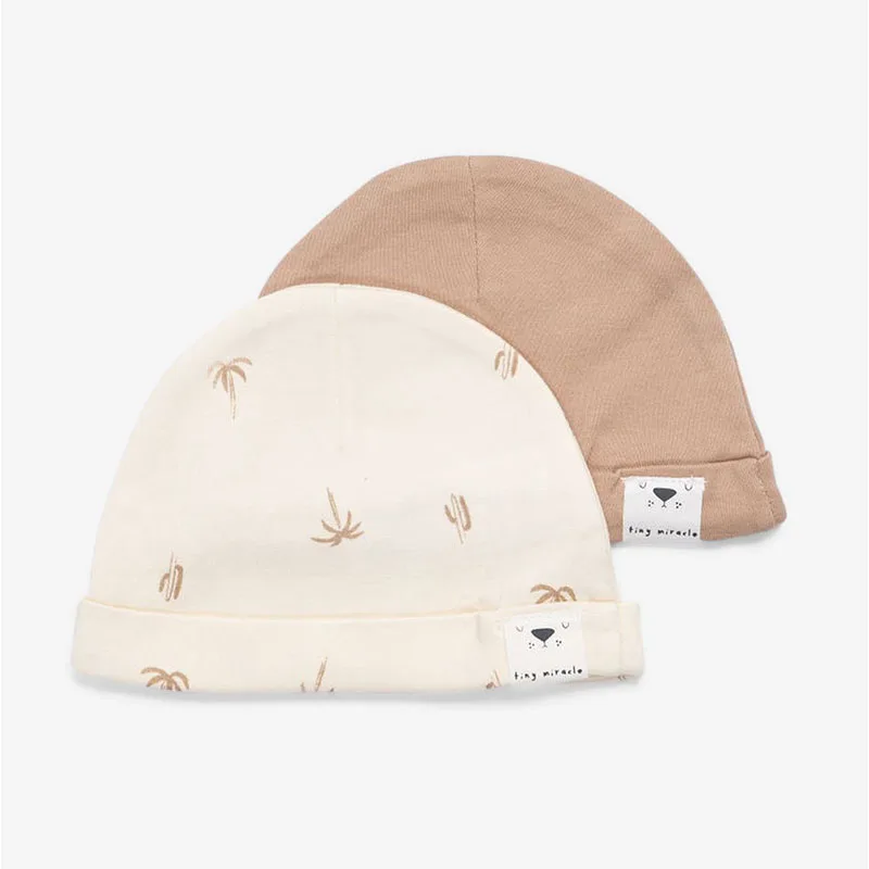 Σετ 2τμχ Σκουφάκι Βαμβακερό 0-3 Μηνών Newborn Hats Palmtrees-Brown Minene 221300042300M (Ύφασμα: Βαμβάκι 100%, Χρώμα: Εκρού ) - Minene - 221300042300M
