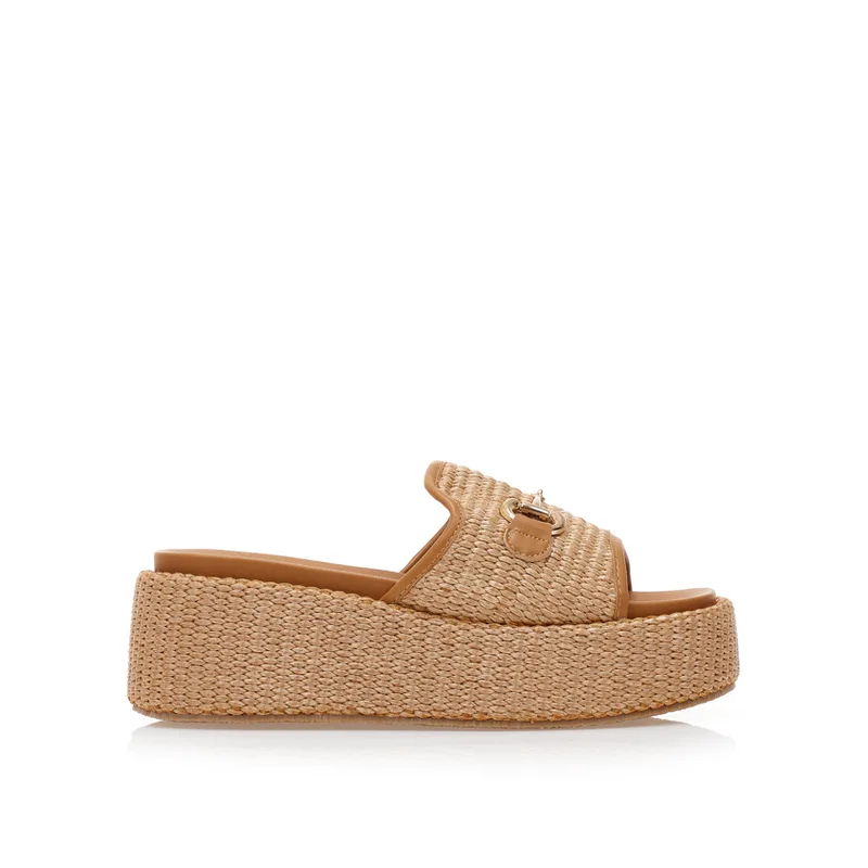 Flatforms κάμελ ψάθινα με αγκράφα ΚΑΜΕΛ