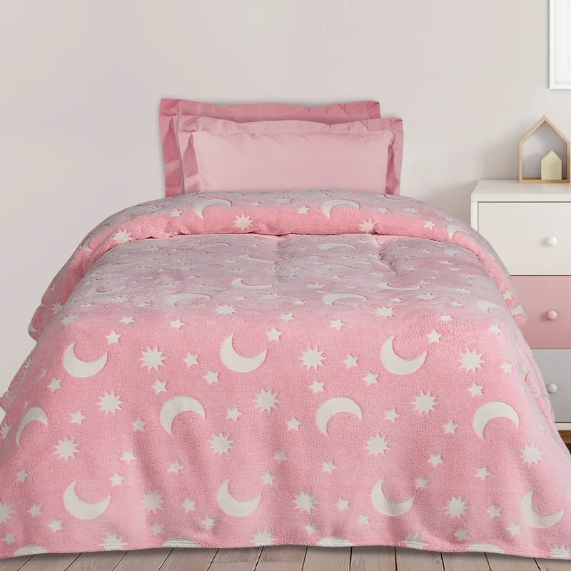 Φωσφοριζέ Κουβέρτα Fleece Μονή 160x220 Das Home 4897 Ροζ 160x220