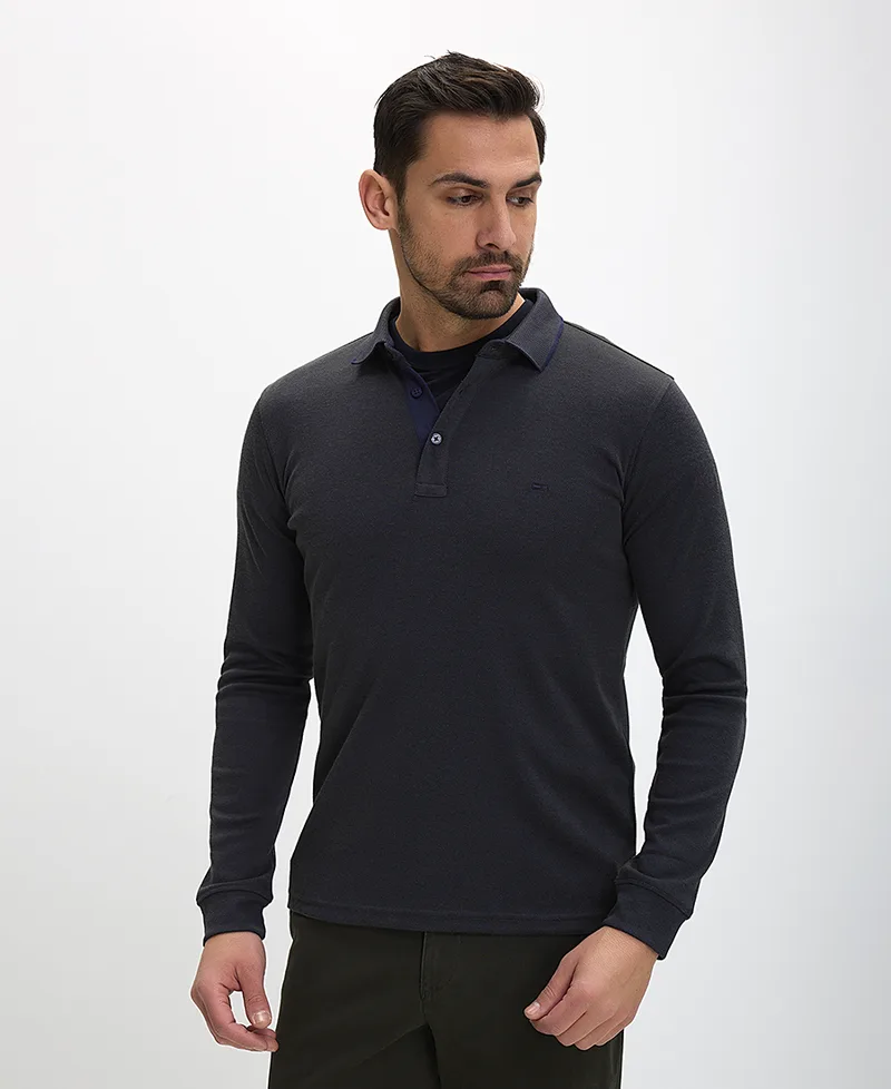 Ανδρικό Polo Μακρυμάνικο Regular Fit με Γιακά και Πατιλέτα