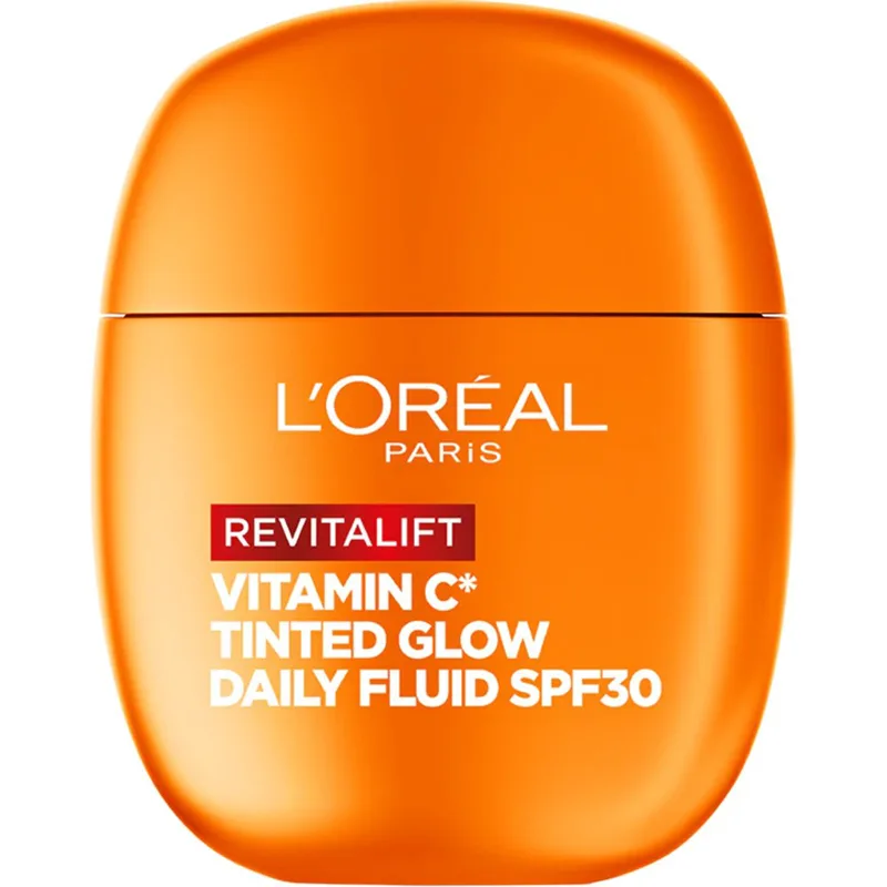 L'Oreal Paris Revitalift Vitamin C Spf30 Tinted Glow Daily Fluid Λεπτόρευστη Κρέμα Προσώπου Υψηλής Προστασίας με Βιταμίνη C, με Χρώμα & Ανακλαστικές Πέρλες για Λάμψη, Ομοιόμορφο Τόνο & Μείωση των Σημαδιών Γήρανσης 40ml