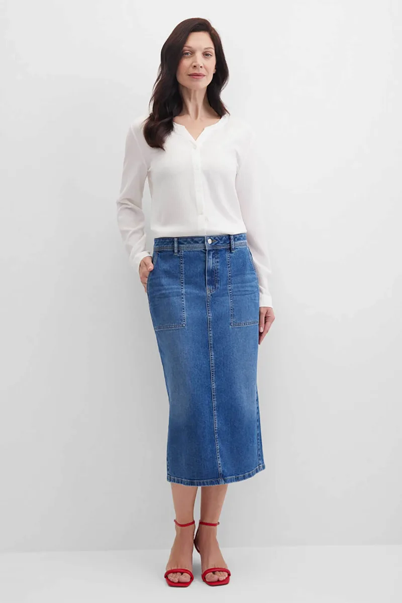 Gerry Weber γυναικεία denim φούστα midi - N65682396042 Denim Blue