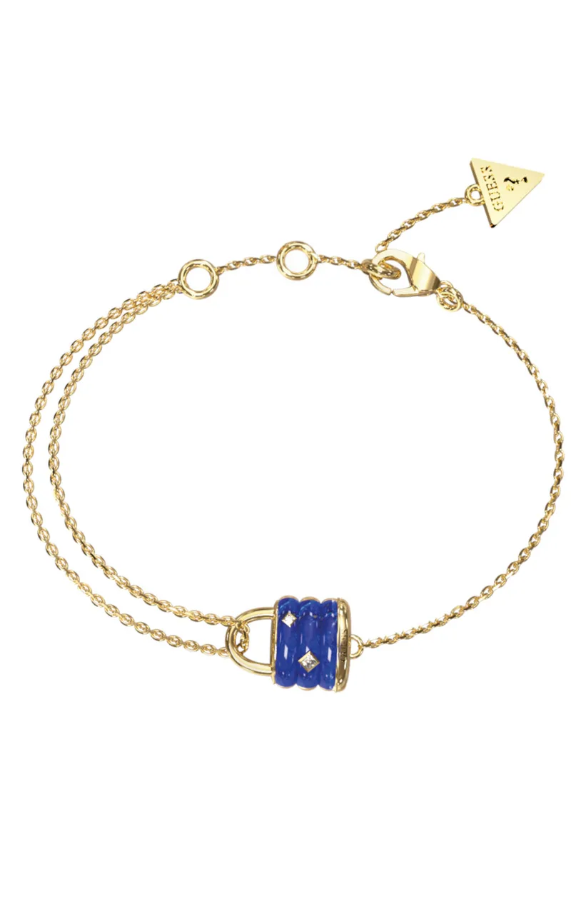 GUESS STEEL GUESS MY SECRET JUBB05413JWYGBLL Βραχιόλι Χρυσό Με Μπλε Λουκέτο