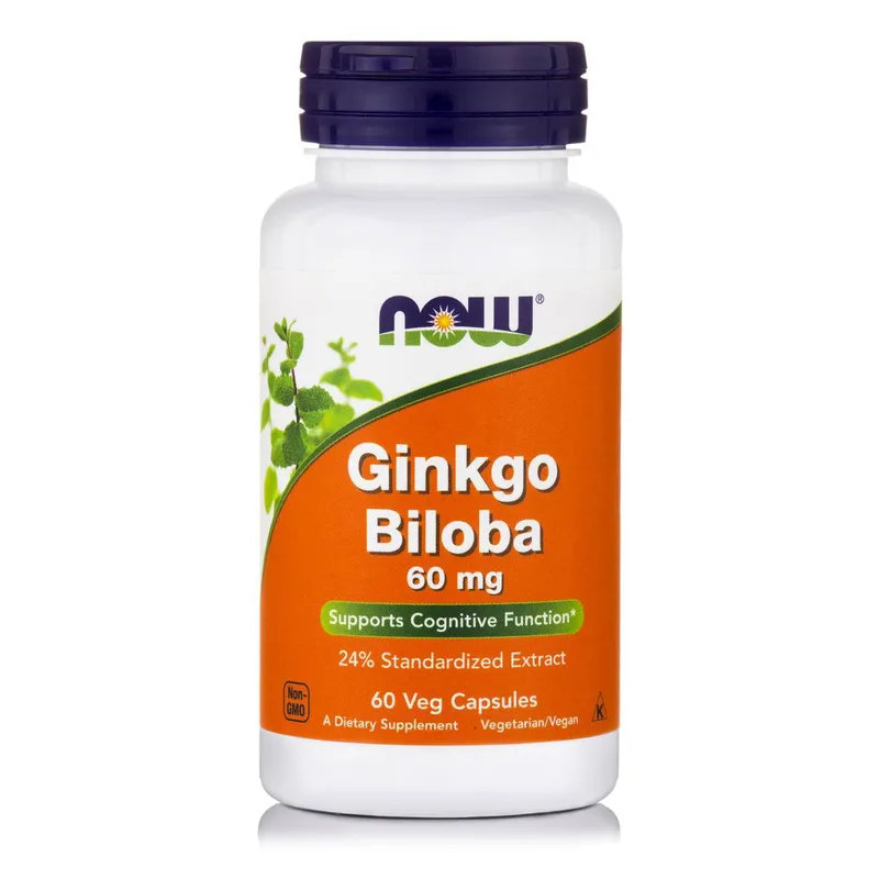 Now Foods Ginkgo Biloba 60mg Συμπλήρωμα Διατροφής για Καλή Λειτουργία του Εγκεφάλου & Ενίσχυση Μνήμης 60veg.caps