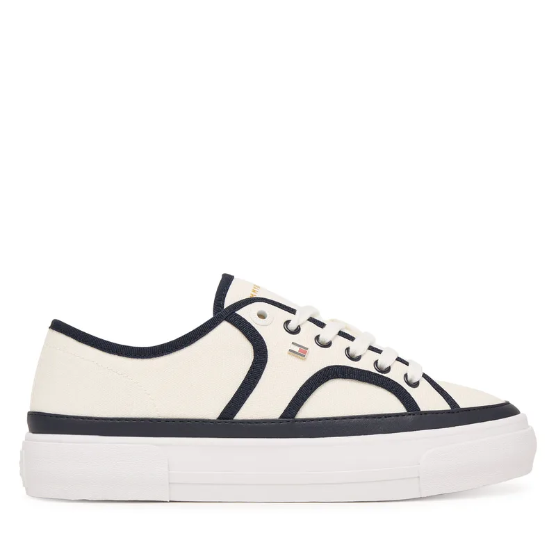 Πάνινα παπούτσια Tommy Hilfiger Platform Vulc Piping FW0FW09394 Λευκό