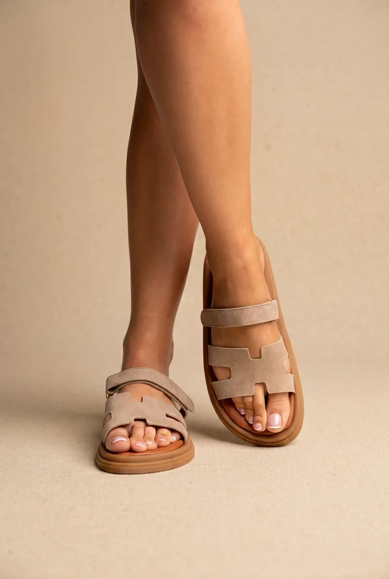 Estil Suede Velcro Sandals - 1811NK (Καστόρι) - Taupe