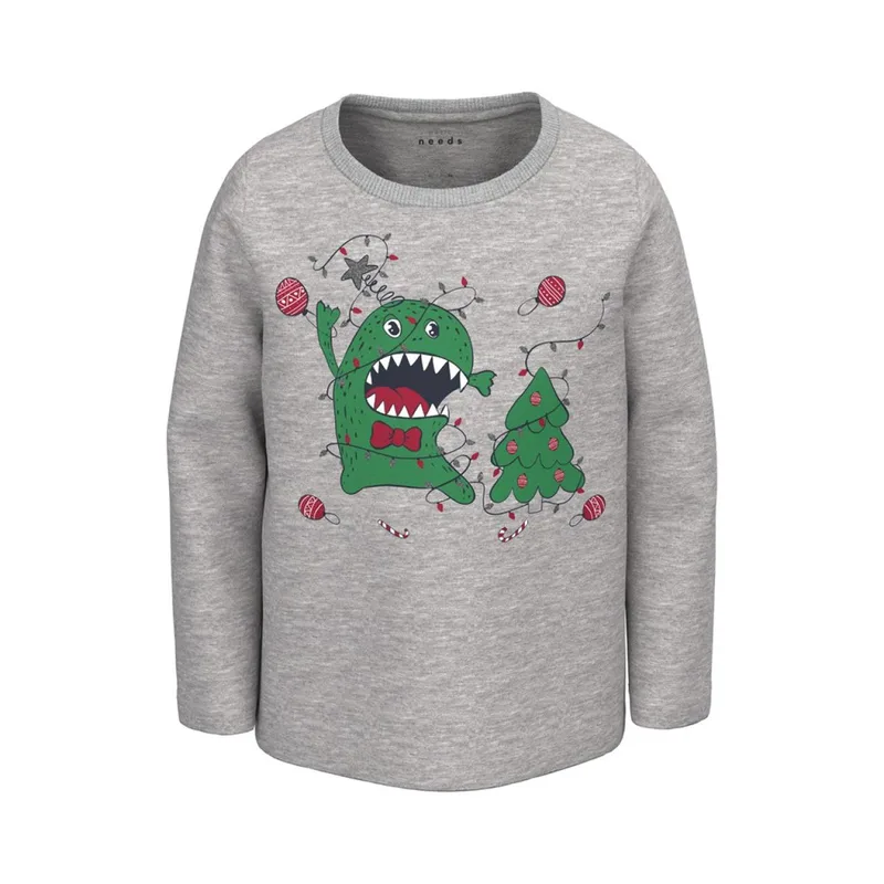 Μπλούζα μακό αγόρι Christmas name it-13209482- Grey Melange