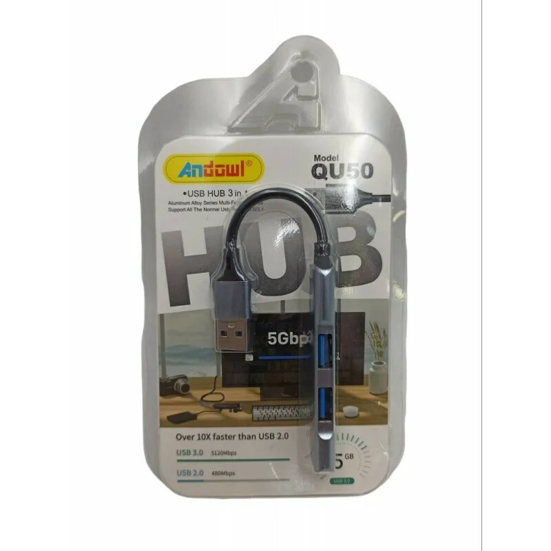 Andowl QU50 USB 3.0 Hub 2 Θυρών με σύνδεση USB-A Ασημί