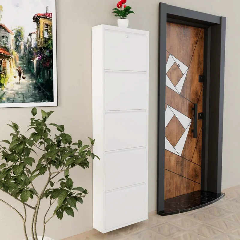 Παπουτσοθήκη Locking 5 Piece Metal - White 159Orn1117 (50x169x15 cm)