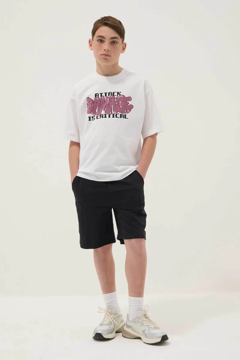 OVS παιδικό σετ με T-shirt και σορτς Oversized Fit (2 τεμάχια) - 002681472 Λευκό