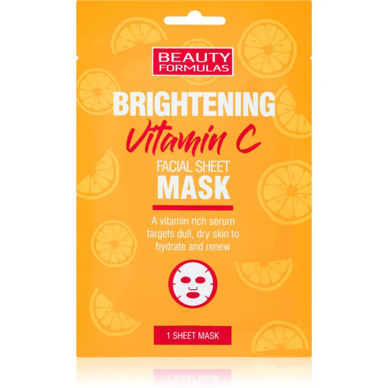 Beauty Formulas Vitamin C λαμπρυντική υφασμάτινη μάσκα λάμψης με βιταμίνη C 1 τμχ