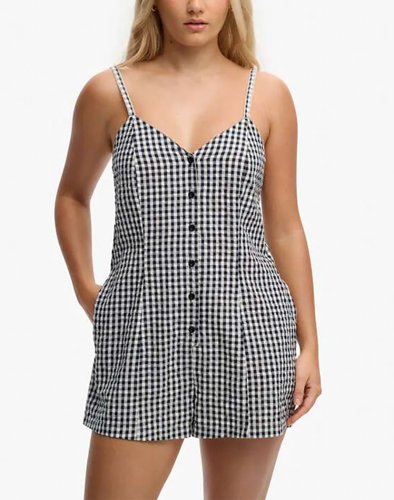 SUPERDRY D3 OVIN GINGHAM CAMI PLAYSUIT ΓΥΝΑΙΚΕΙΟ W8012138A-4H6 NavyBlue