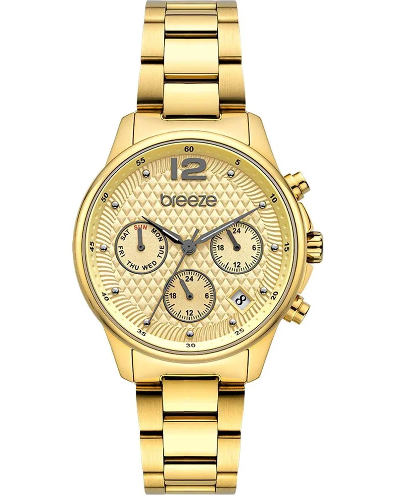 BREEZE Enigma Dual Time - 212431.2, Χρυσό case with Stainless Steel Bracelet