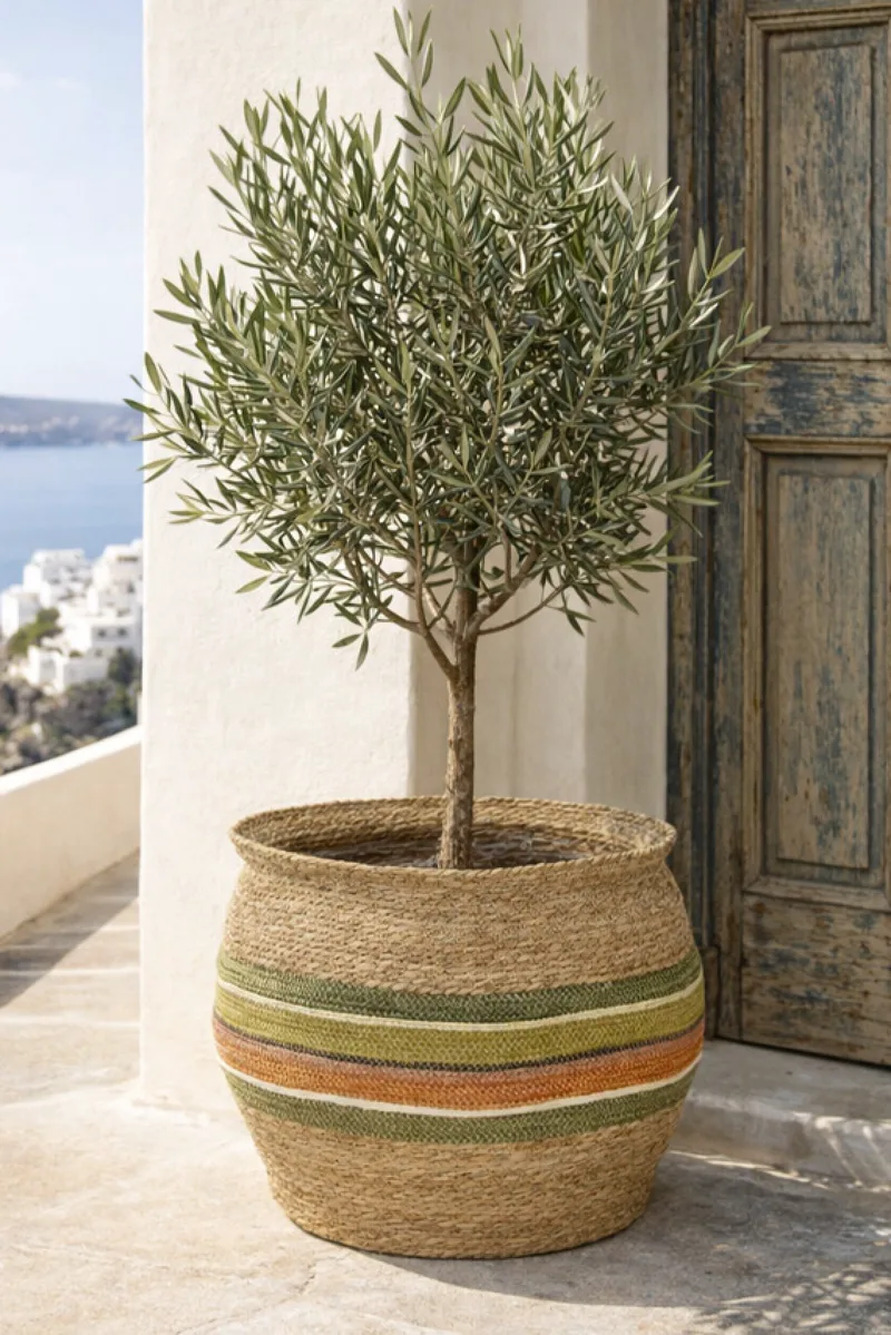 Κασπω Στρογγυλο Απο Φυκια Με Ριγε Σχεδιο 60Cm 60x60x48cm Μονόχρωμο Kaeming
