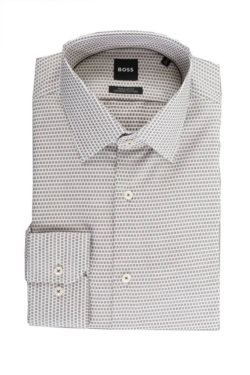 BOSS ΠΟΥΚΑΜΙΣΟ ALL OVER LOGO REGULAR FIT H-JOE-KRNT-C1-214 ΧΑΚΙ-ΛΕΥΚΟ