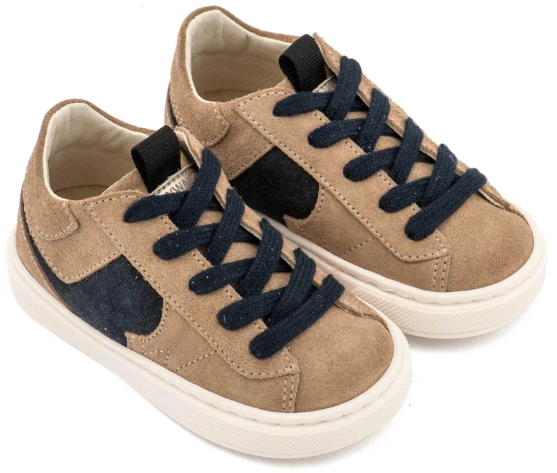 Babywalker Βαπτιστικά Δίχρωμα Sneaker Δετά EXC8002 Μπεζ Μπλε