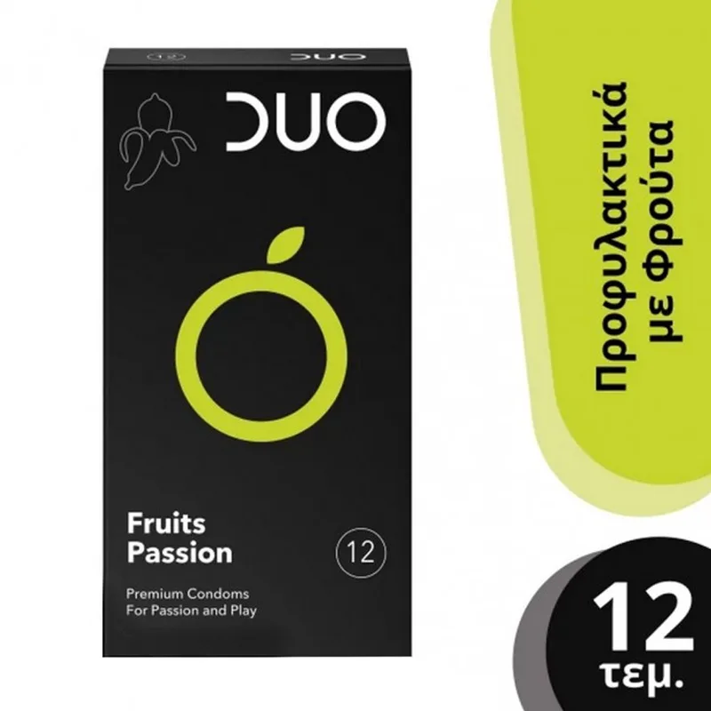 Duo Flavoured Fruits Passion Condoms Προφυλακτικά με Γεύση Φρούτο του Πάθους 12 Τεμάχια