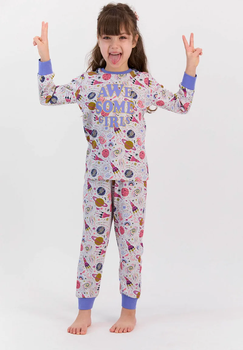 Πιτζάμα βαμβακερή παιδική εφηβική Rolypoly Planet Awesome RP2564B-Γκρι