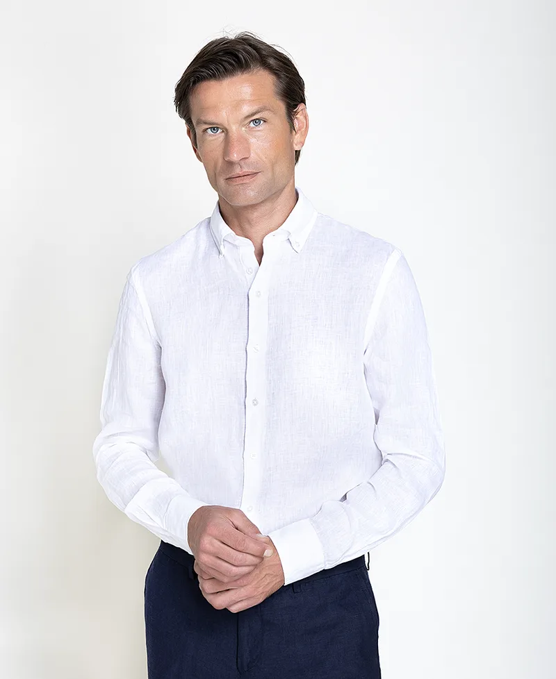 Vardas Ανδρικό Πουκάμισο Λινό Μονόχρωμο Με Button Down Γιακά Modern Fit Για All-Day Εμφανίσεις
