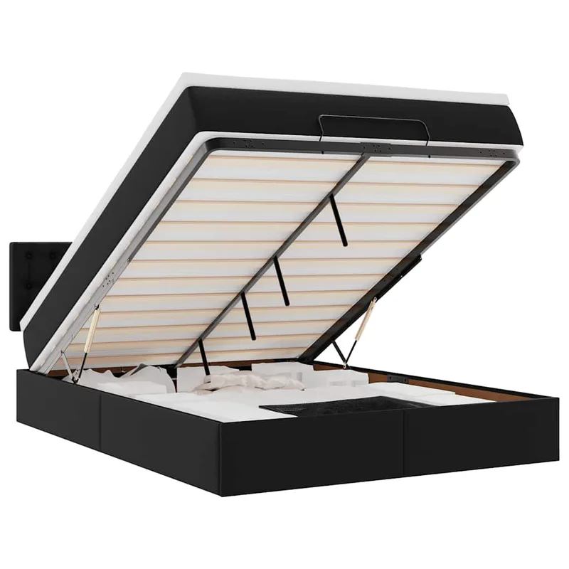 vidaXL Οθωμανικό κρεβάτι με στρώμα Μαύρο 140x190cm Συνθετικό δέρμα