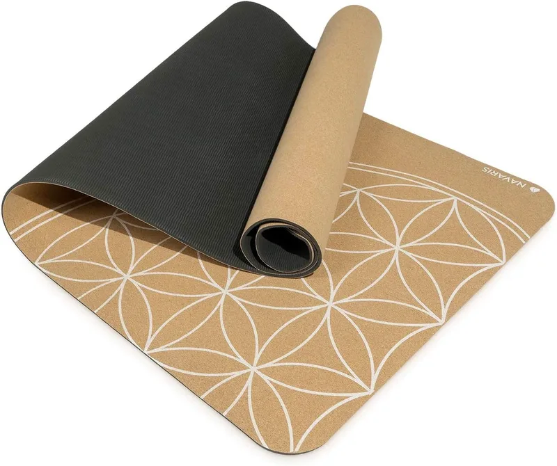 Navaris Non Slip Cork Yoga Mat - Στρώμα Γυμναστικής από Φελλό με Χειρολαβή - Flower of Life (44764.24)