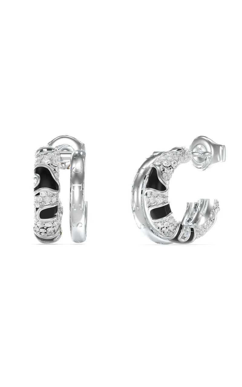 GUESS STEEL FABULOUS ME JUBE05193JWRHBKT/U Κρίκοι Δίχρωμοι Με Πέτρες Και Λογότυπο