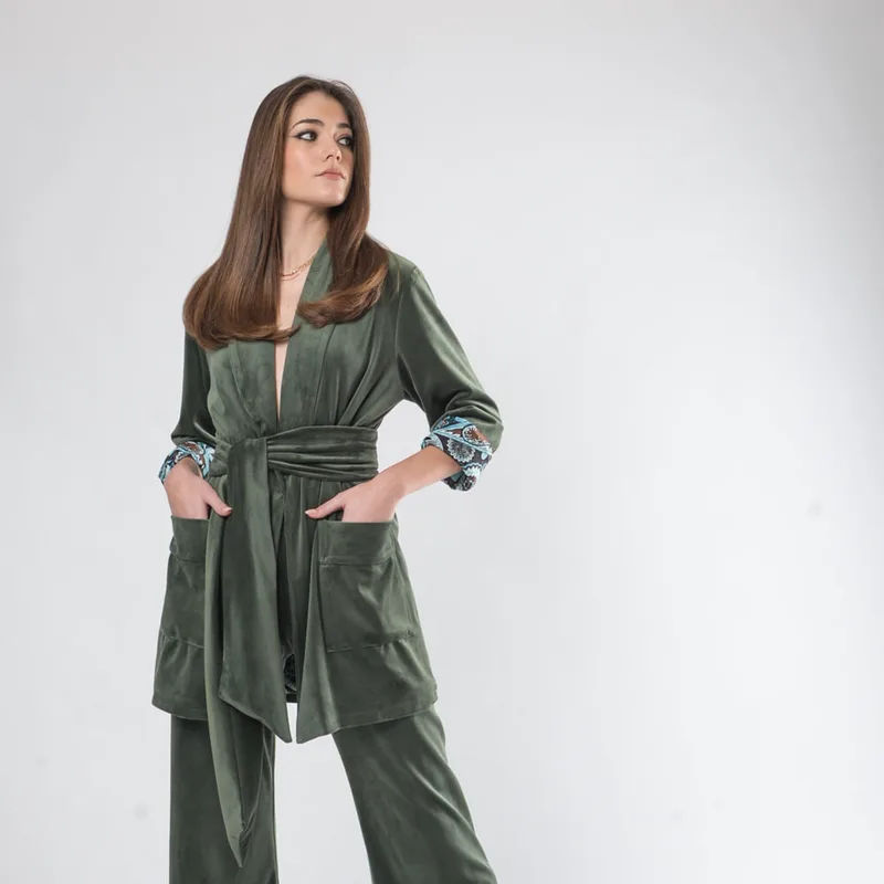 Latifa Blazer.Γυναικείο Velvet Σακάκι Πράσινο