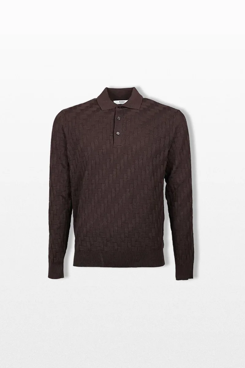 +39MASQ Ανδρικό Καφέ Long-Sleeved Polo Shirt