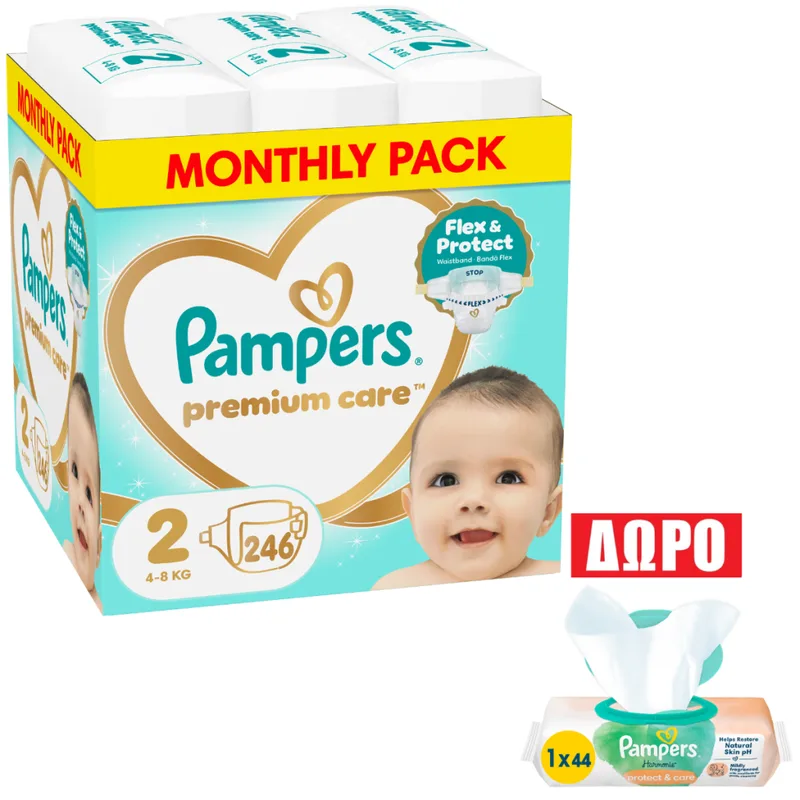 Πάνες Pampers Premium Care Monthly Pack Νο2 (4-8kg) 246τεμ