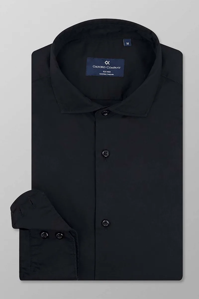Oxford Company ανδρικό πουκάμισο μονόχρωμο Slim Fit "Sport" - M113-RR21.02 Μαύρο