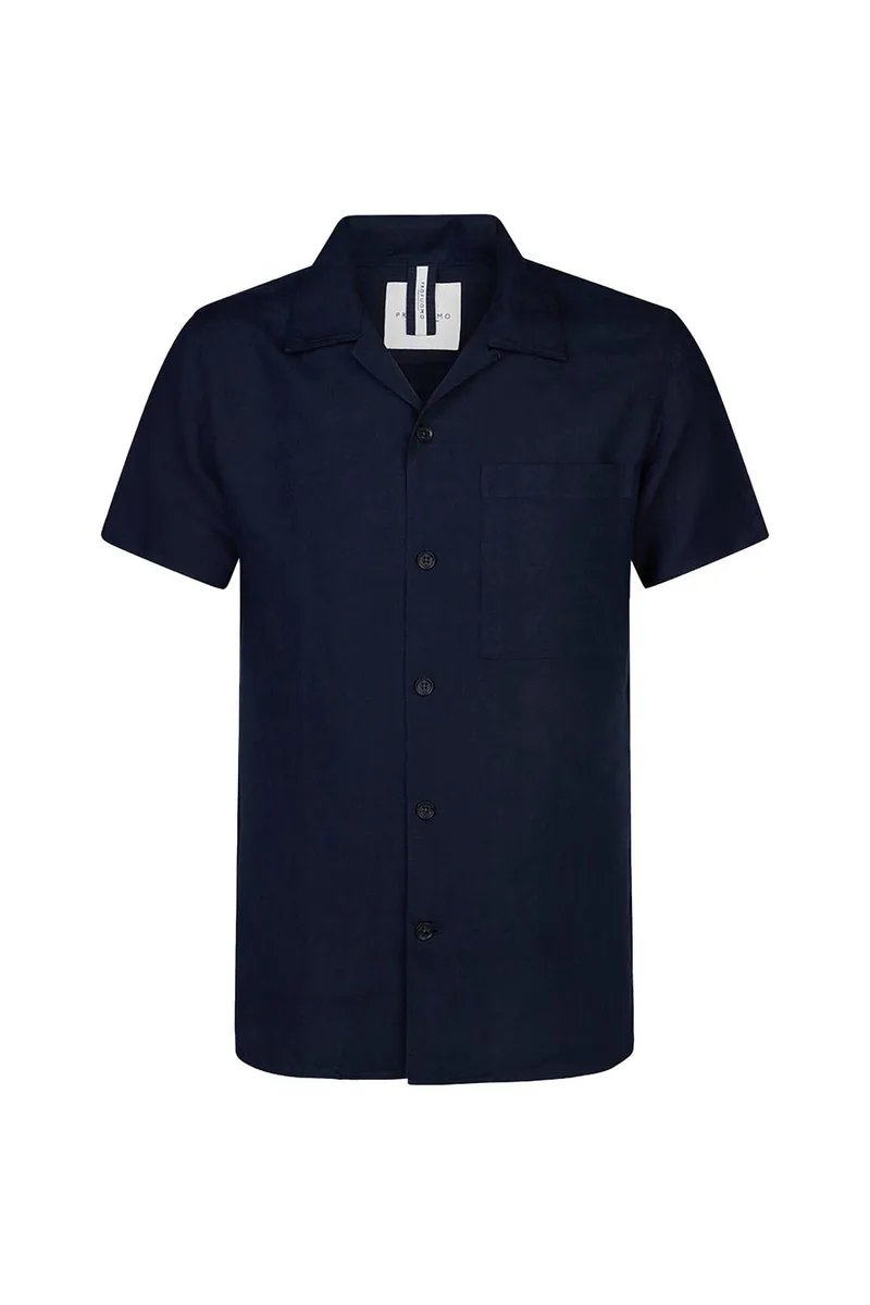 Profuomo ανδρικό λινό πουκάμισο με τσέπη Slim Fit - PPVH10030A Μπλε Σκούρο