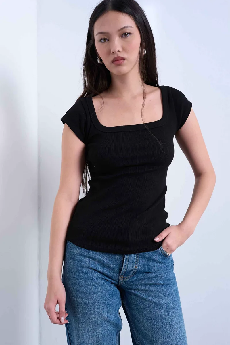 Topshop γυναικεία μπλούζα με καρέ λαιμόκοψη "Tseveryday" - 31000914 Μαύρο