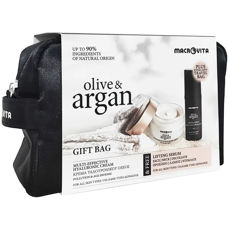 Macrovita Promo Olive & Argan Multi-Effective Hyaluronic Face Cream 50ml & Face, Neck & Decollete Lifting Serum 30ml & Δώρο Νεσεσέρ 1 Τεμάχιο