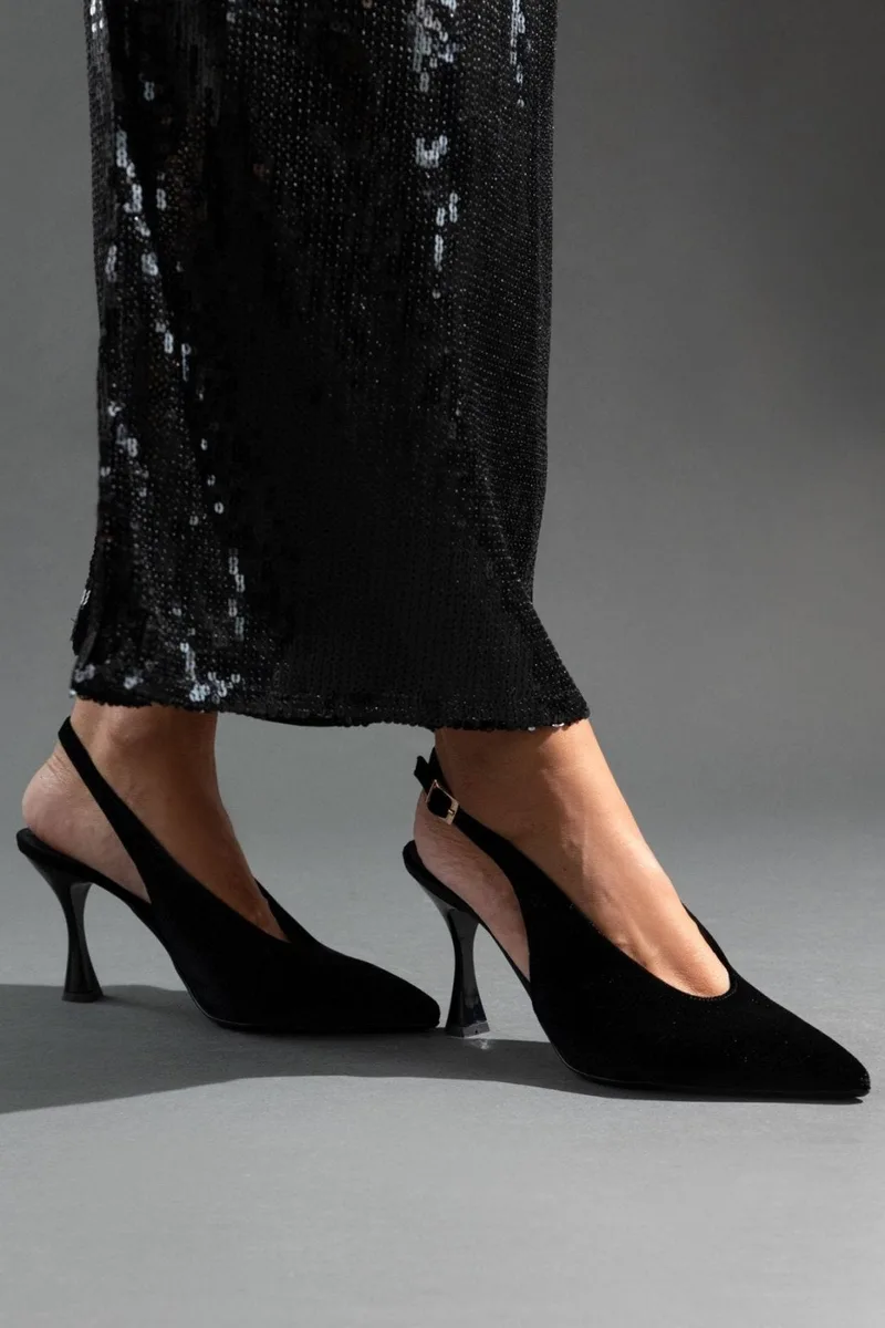 TFP Velvet Pointed Slingback Pumps - 802 (velvet) - Black
