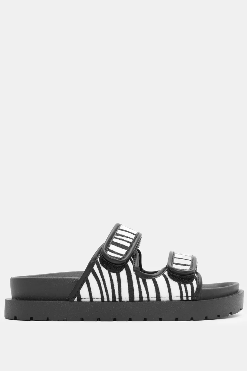 Σανδάλια Flatform με Λουράκια Scratch - Zebra Άσπρο-Μάυρο