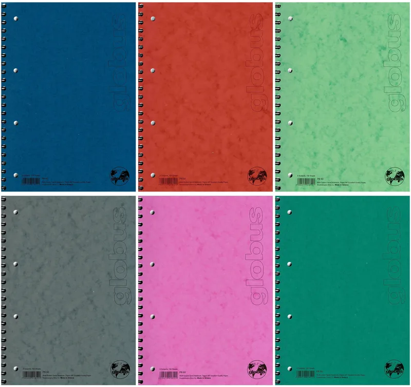 Τετράδιο σπιράλ ριγέ Globus Pressboard 6 θέματα/150 φύλλα Α4 (6 χρώματα)