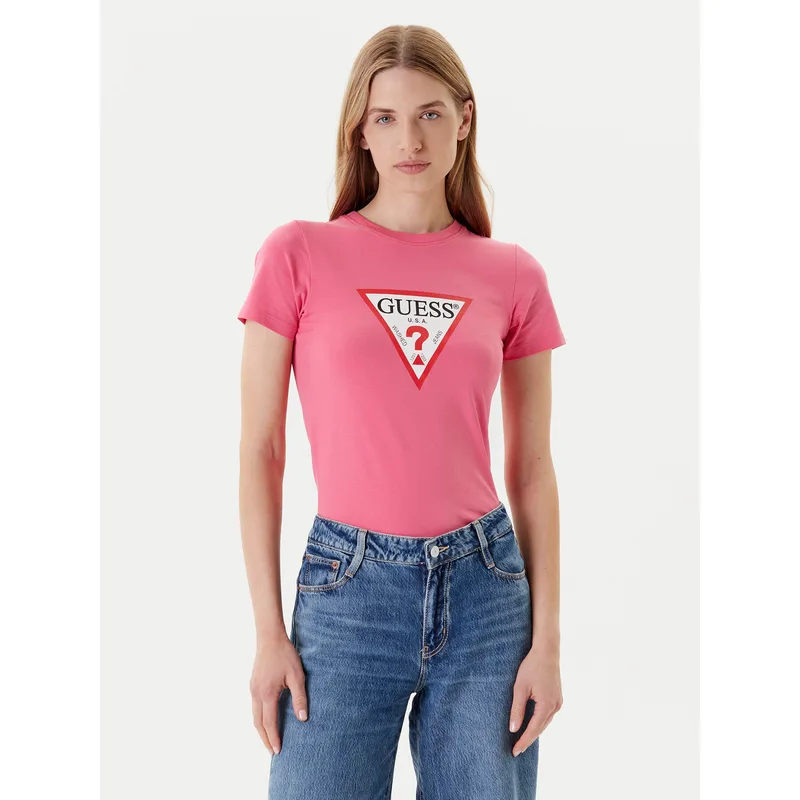 Guess Jeans T-Shirt W4YI04 J1314 Ροζ Slim Fit